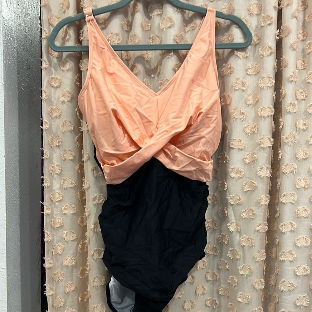 Peach and Black One-Piece Swimsuit